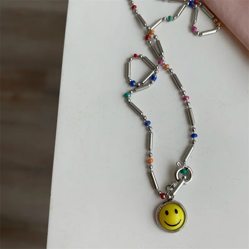 

Korean Stainless Steel Color Small Face Necklace Hip Hop Punk Couple Gift Jewelry Party Jewelry