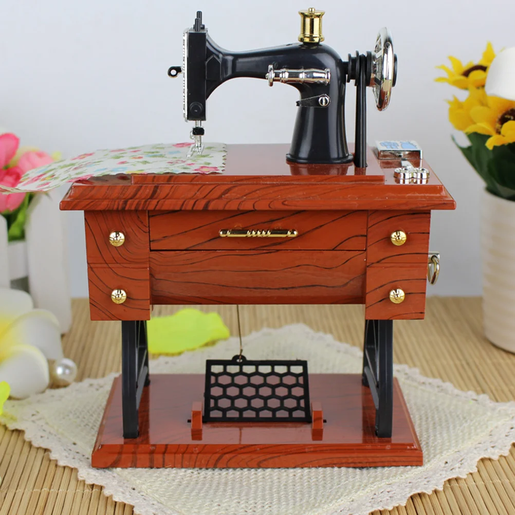 

Sewing Machine Music Box Vintage Mini Musical Retro Decor Figurine Mechanism Toy Cranked Hand Antique Mechanical Statue