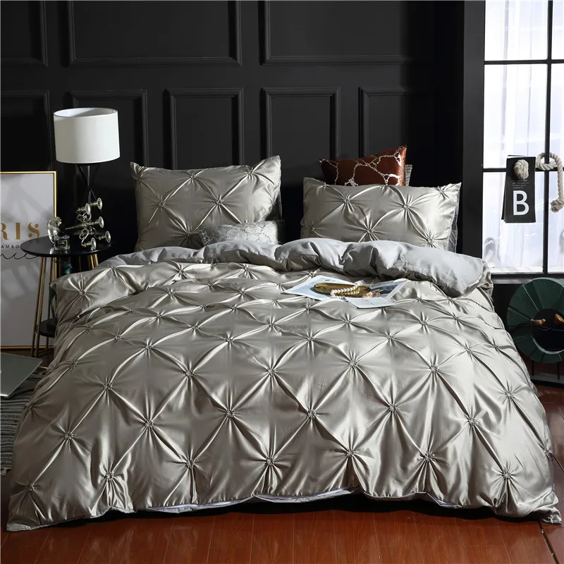 

Роскошный комплект постельного белья однотонный с зажимом плиссированный цветок пододеяльник с наволочкой Королевский размер двуспальная кровать 2/3 шт. домашние постельные принадлежности