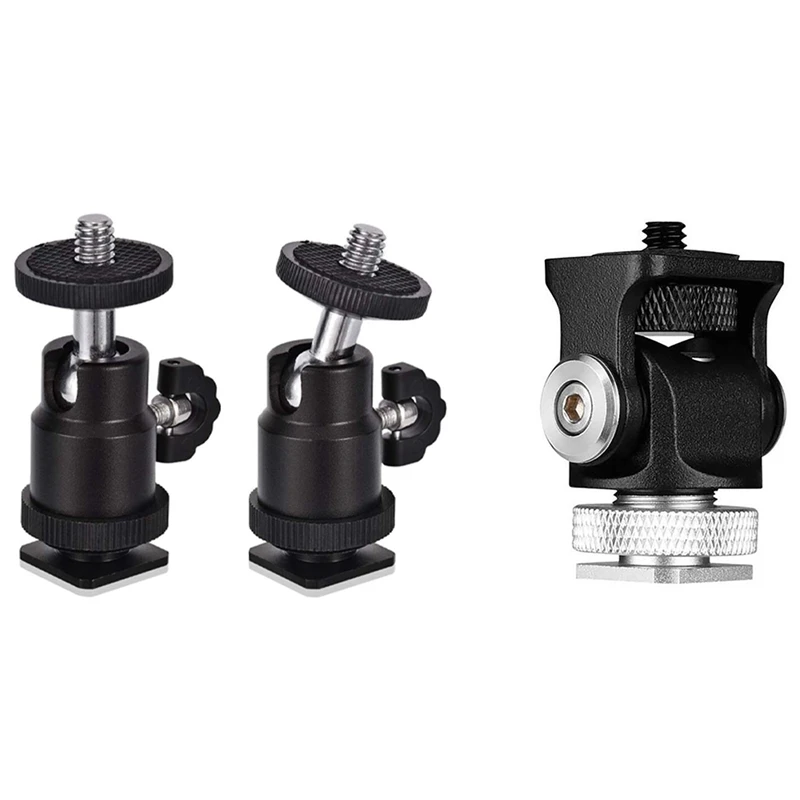 

2 Pcs Mini Ball Head with Hot Shoe Mount Adapter & 1 Pcs Mini Hot Shoe Mount Monitor Microphone Flash Holder
