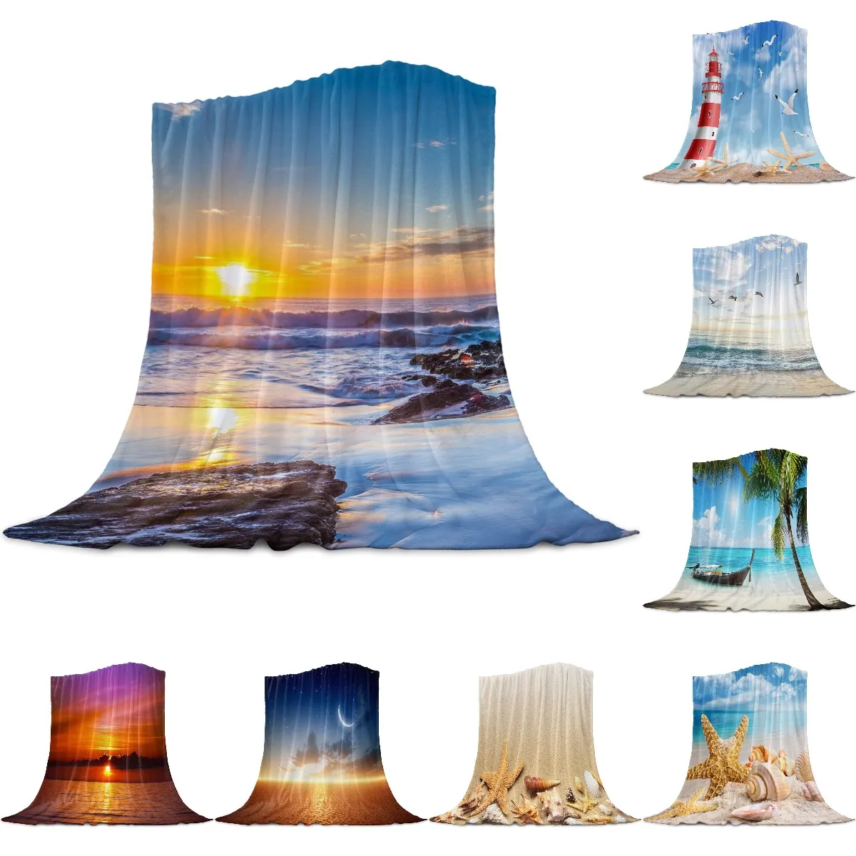 

Beach Sunset Ocean Light Thin Flannel Blanket Custom Super Warm Soft Blankets Throw on Sofa Bed Travel Bedspread Queen King Size