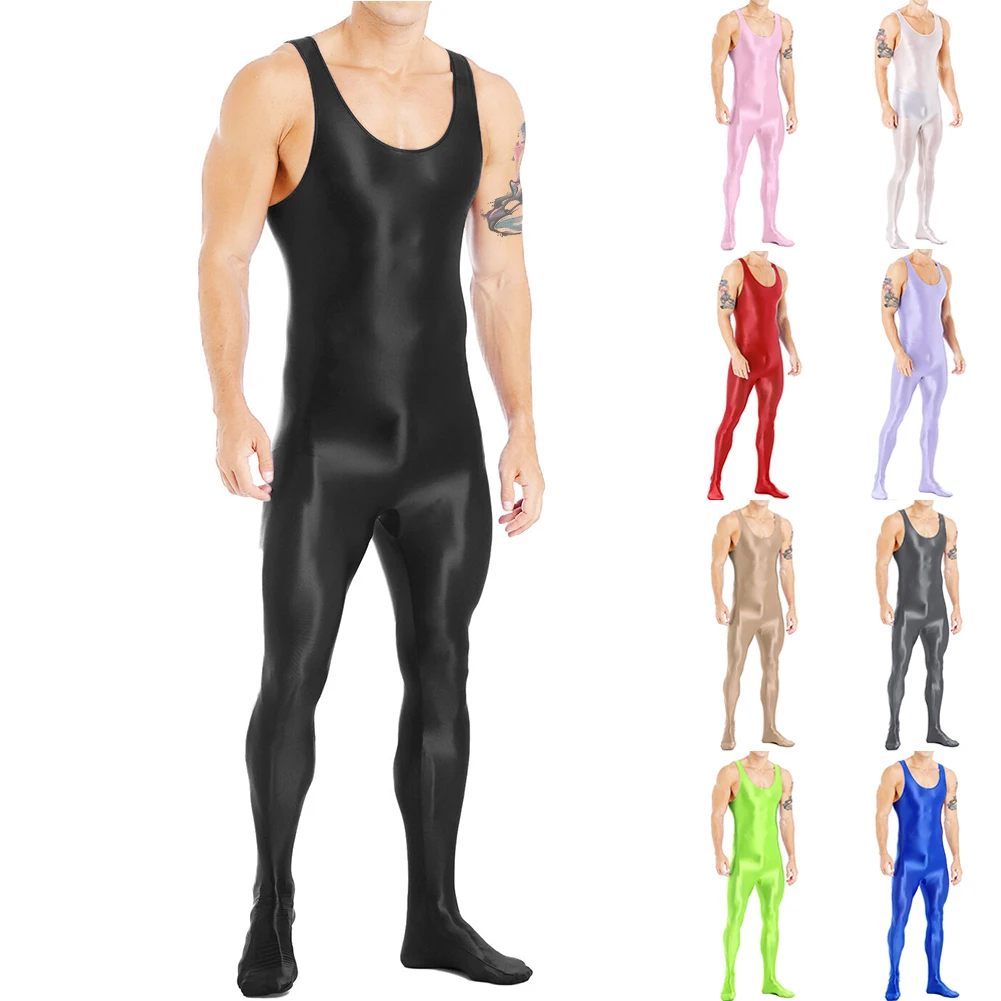 

Men's Oily Glossy Silky Bodysuit Sexy Underwear Full Body Transparent Leotard Wrestling Elastic Singlet Uniform Temptation
