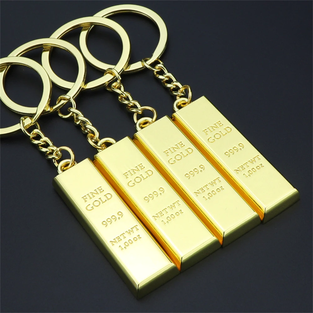 

Metal Key Chain Car Pendant Accessories Imitation Gold Bar Keychain Humor Party Gift Lettering Key Holder Ornaments