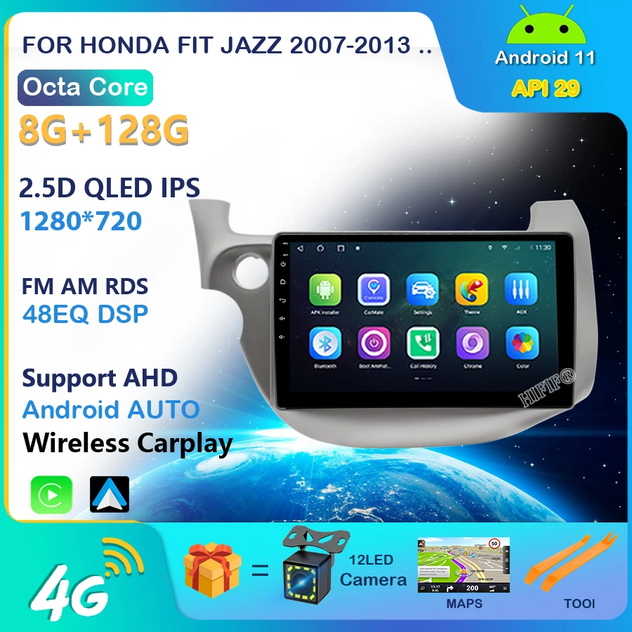 Автомагнитола 2DIN 2 + 32 ГБ Android 11 4G WiFi DSP CarPlay мультимедийный видеоплеер для HONDA FIT JAZZ