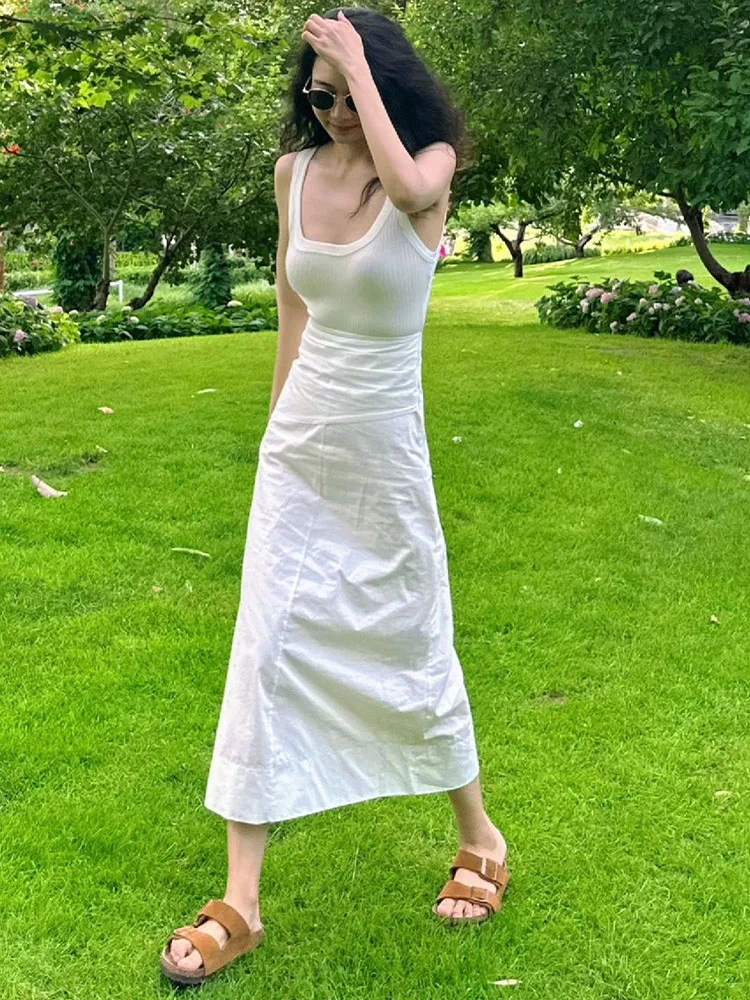 

Zach AiIsa summer new women's custom-made fabric all-match temperament sleeveless splicing ribbed layered elastic vest dress