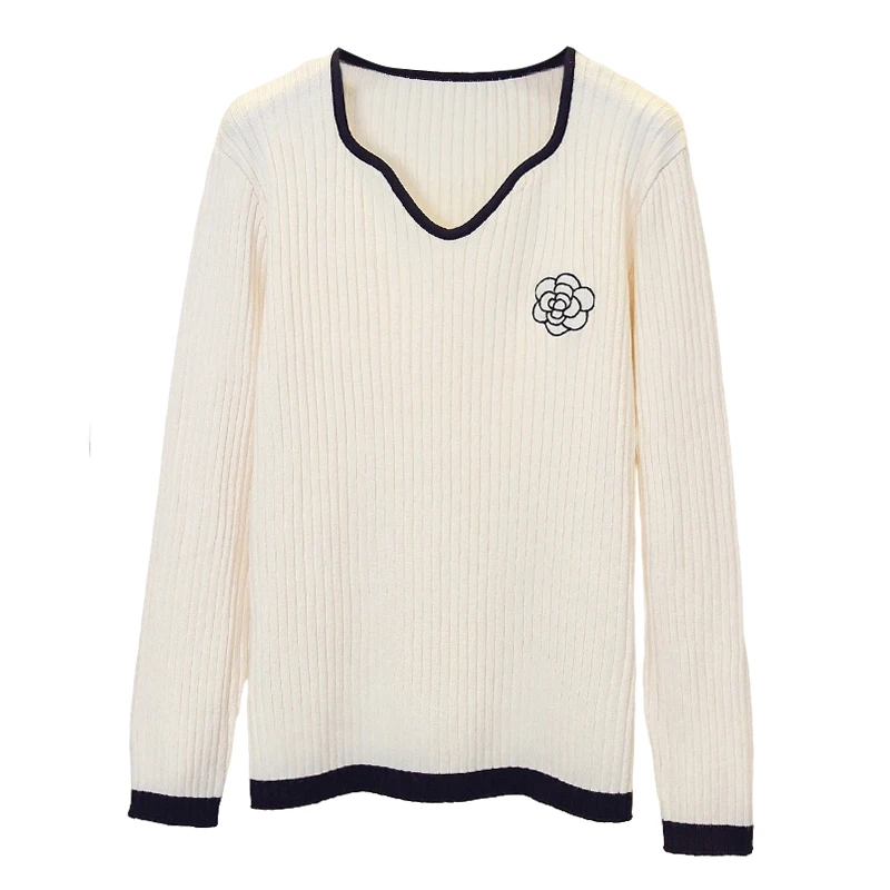 Женский свободный пуловер с цветочной вышивкой повседневный лоскутный большого