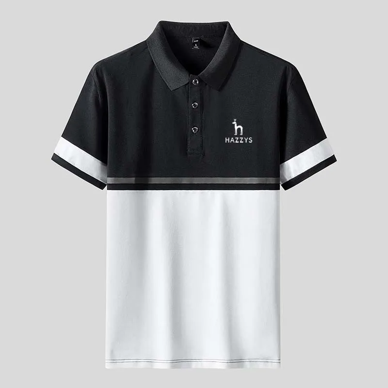 HAZZYS Men's Golf Wear POLO T Shirt Men Summer Short Sleeve Tee Classic Stripe Solid Color Buttons Fashion Business Casual 2023