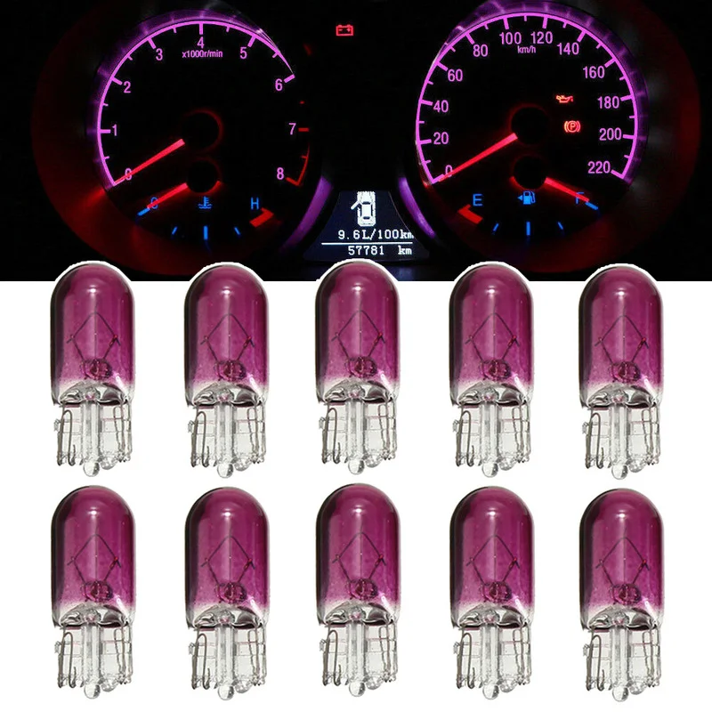 10pcs Purple T10 501 W5W Wedge Interior Car 12V 3W Dashboard Dash Panel Gauge Bulb for Styling Light Bulbs Accessories - купить по