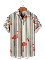 mens summer hawaiian shirt fashion y2k hombre tee flamingo pattern 3d print casual short sleeve beach oversized clothes 3