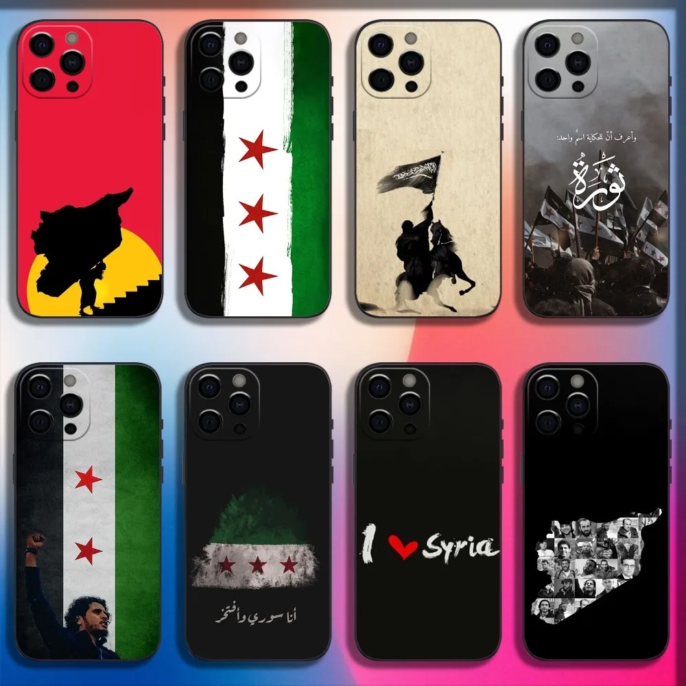 Map S-Syrian Syria Flag Phone Case For iPhone 16 15 14 13 12 11 Pro X XS Max XR Plus Mini Soft Black Cover