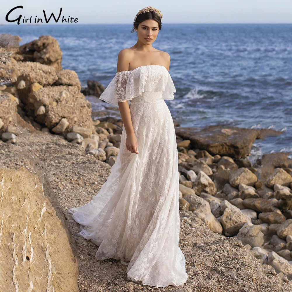 Свадебное платье-трапеция в стиле бохо платье невесты с вырезом лодочкой