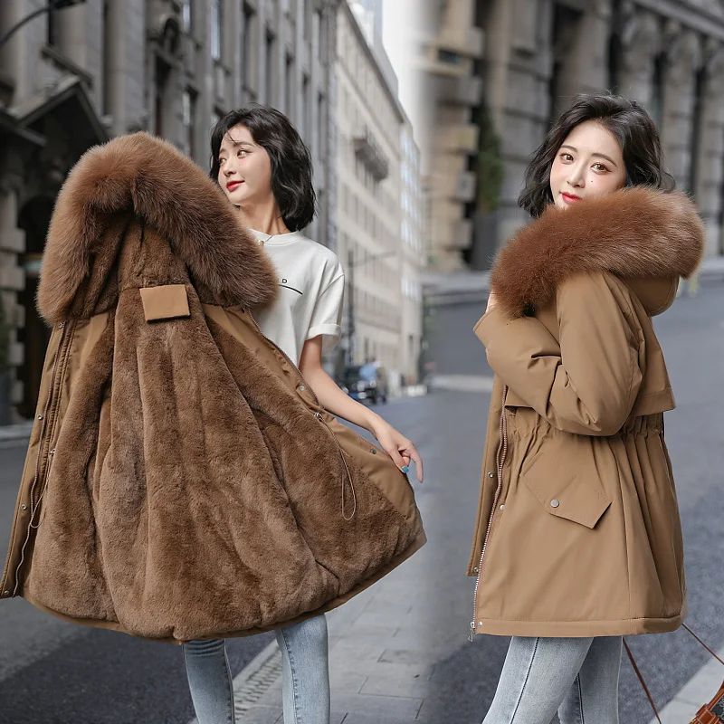 Women Parkas Long Sleeve with Fur Collar Warm Snow Wear Padded Fashion 2022 New Hooded Coat Winter Jacket  Houthion