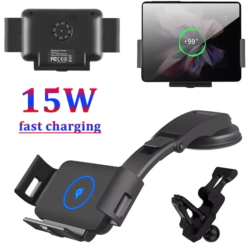 

Folding Screen Car Wireless Charger 15W Fast Phone Charger Holder for Samsung Galaxy Fold Z 3 2 iPhone 12 Pro Max Huawei Mate X