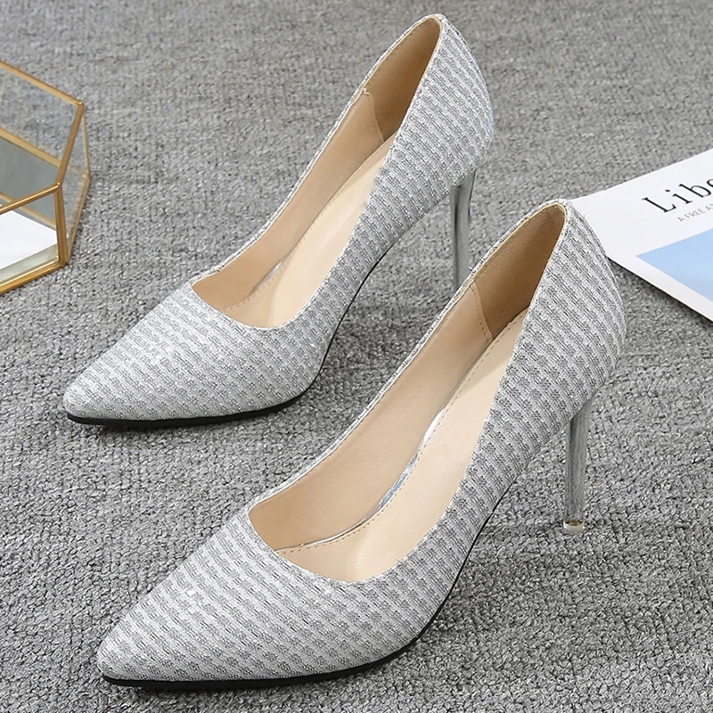 

Black Bling Women Pumps Wedding Party High Heels 10cm Sexy Thin Heels All-match Pointed Toe High Heels Single Shoes