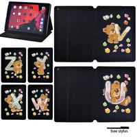 flip tablet case for apple ipad 8 2020 10 2 anti dust funda pu leather stand cover shell with bear initial name 26 letters