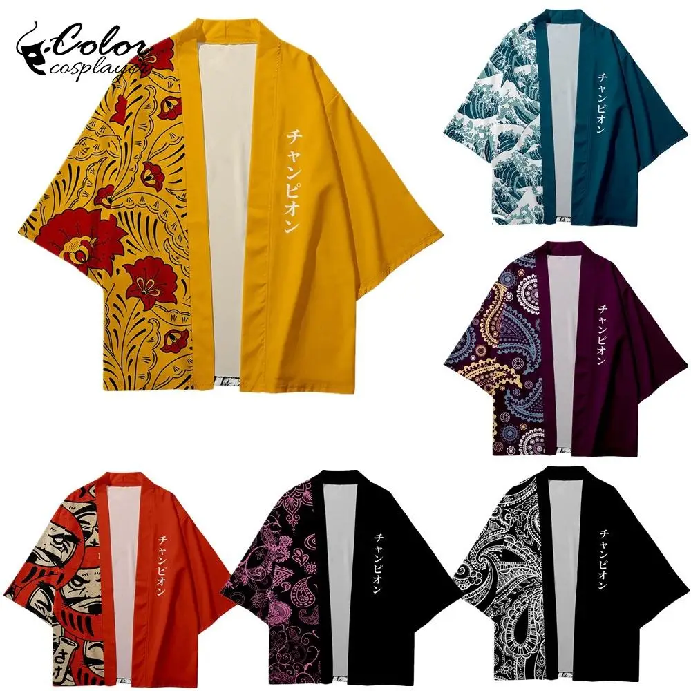 Цветной кардиган для косплея в стиле ретро топы с традиционными узорами японский