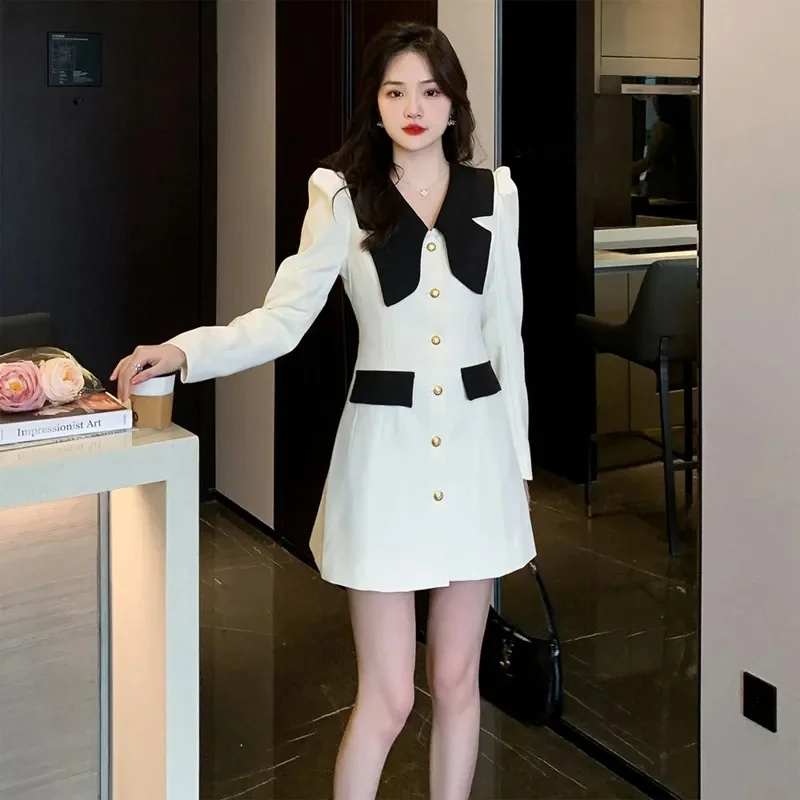 

High-grade Color Matching Suit Skirt Female 2023 Spring and Autumn New Famous Lady Temperament Small Fragrance Slim Coat Dress