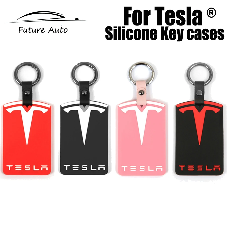 Silicone key case Cover For New Tesla Model 3 Card Holder Protector Cover Key Chain For Tesla Model Y Accessories Keychain