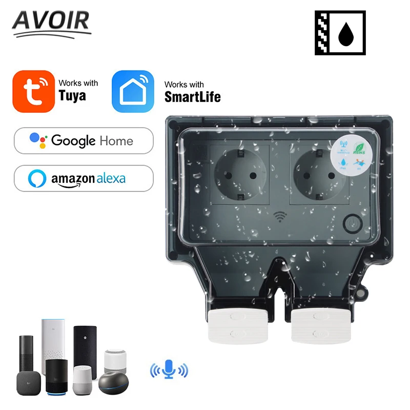 Tuya-enchufes eléctricos de pared Ip66, toma de corriente a prueba de agua con cubierta, Wifi, inteligente, estándar europeo, para exteriores, a prueba de lluvia