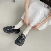 jk mid heel3 5cmlow top shoes round toe solid color square heelpuroman style deep mouth rubber lolita pumps