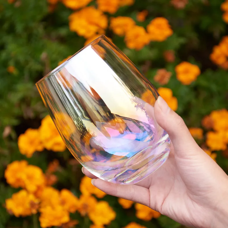 

Rainbow glass fairy water cup color star sky cup transparent round belly crystal cup fat short round mouth