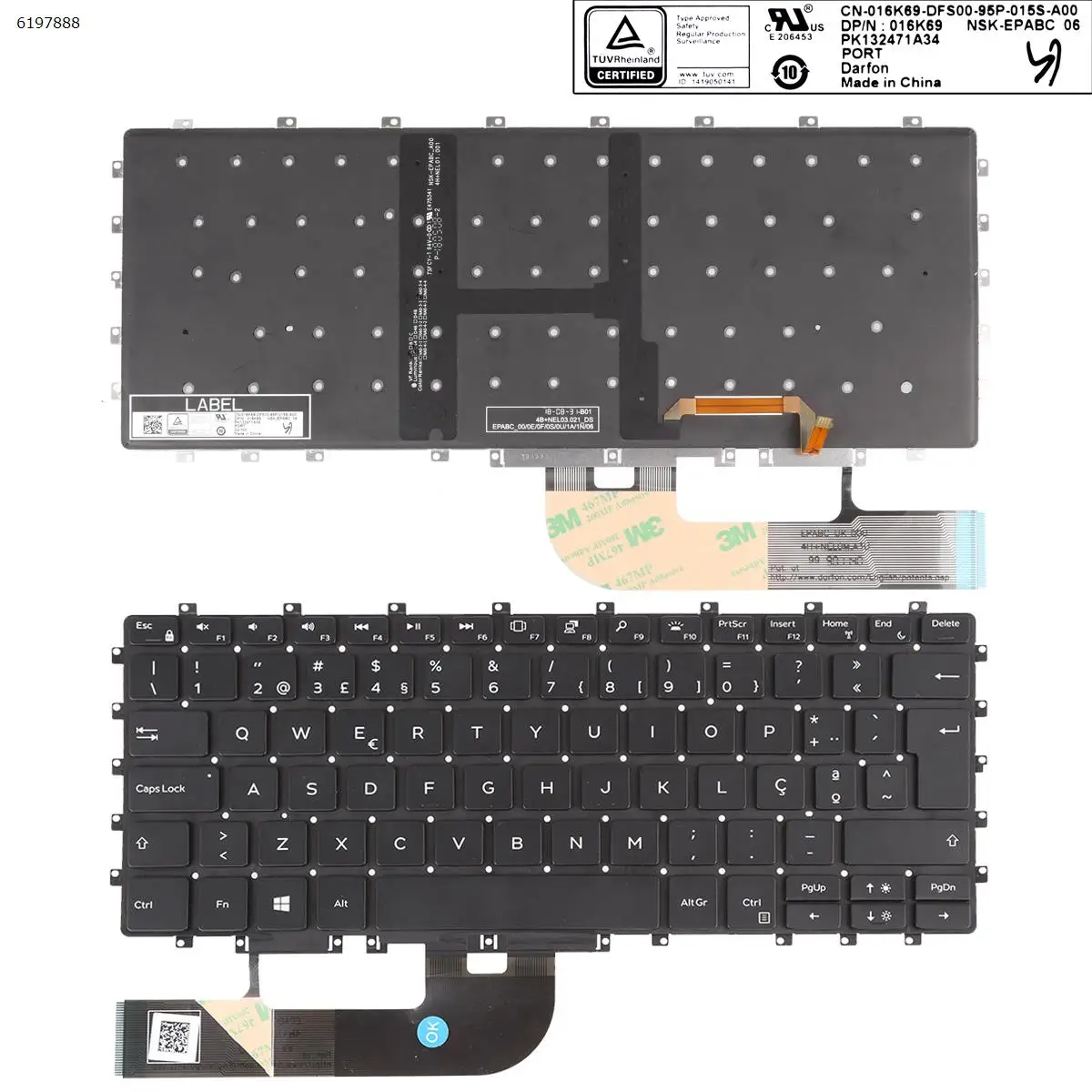 

PO Laptop Keyboard for Dell XPS 15 9575 2-in-1,15-9575 BLACK without FRAME Backlit
