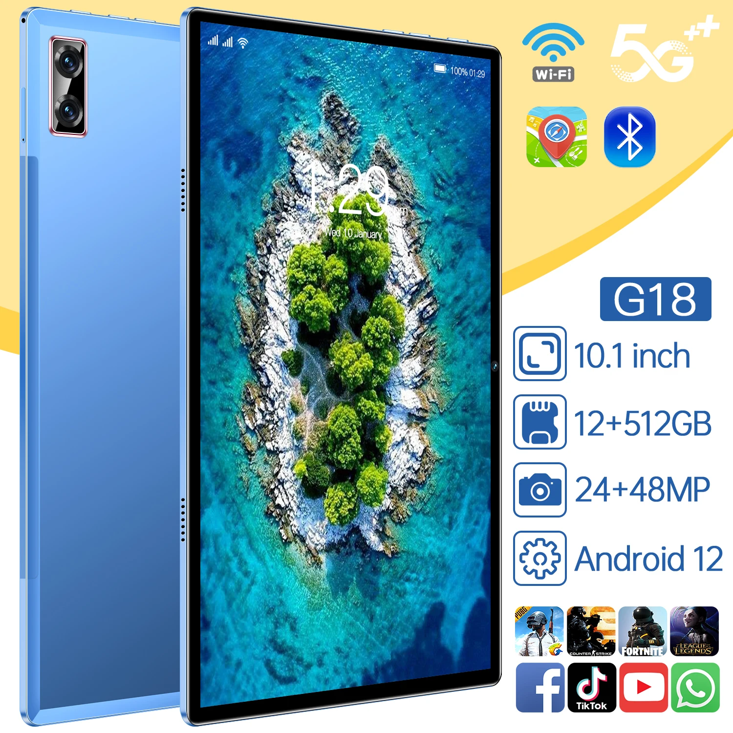 

G18 планшет с 10,1-дюймовым дисплеем, 10,1 мАч, Android 8000, 870 ГБ