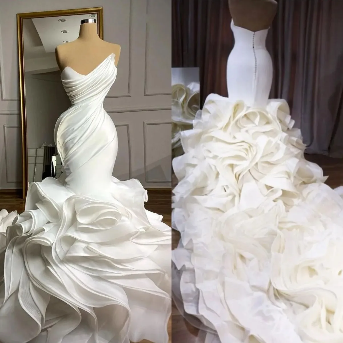 

Elegant Trumpet Evening Dresses for Women Tiered Ruffles Formal Prom Gowns Satin Pleat Party Dress vestido de novia