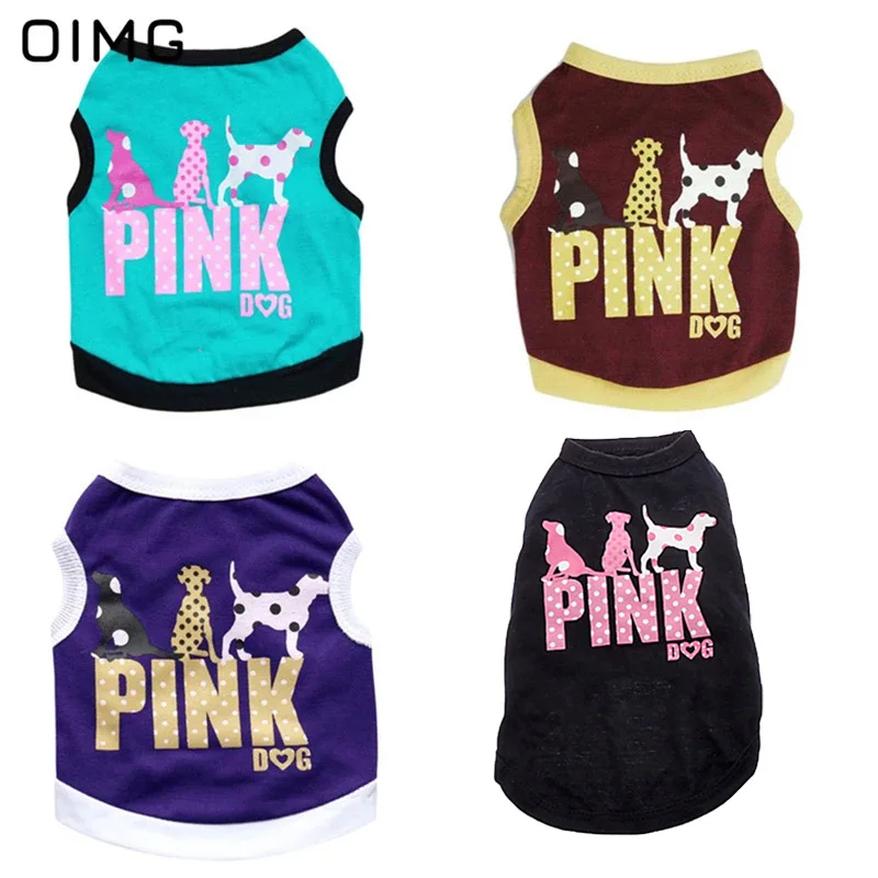 

OIMG Cartoon Pet Dog Clothes Chihuahua French Bulldog Spitz Letter “Pink” Leopard Print Small Dogs T Shirt Breathable Puppy Vest