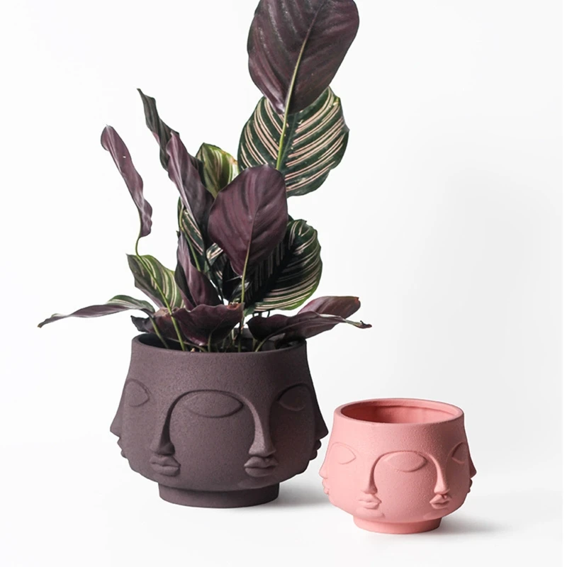 

R3MC Face Flower Pot Cement Silicone Mold Concrete Clay Succulent Planter Mold Candle Holder Mould for Home Desk Decor