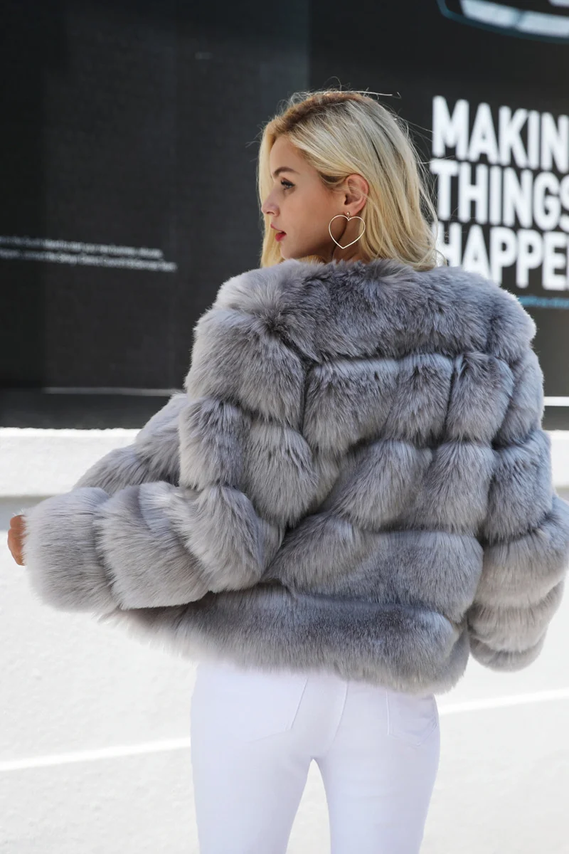 ICCLEK Autumn and winter new 2018 fox fur faux fur coat women's short long sleeve fur faux fur coat