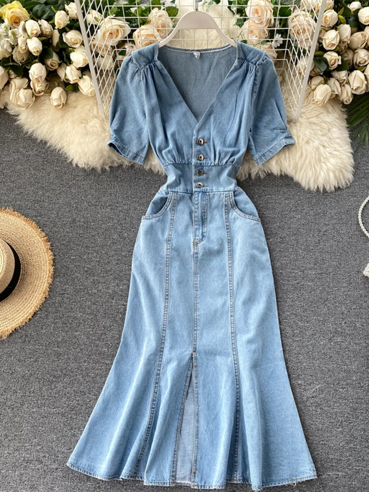

[Clearance] Casual Plain V-neck Short Sleeve Button Sheath Midi Dress