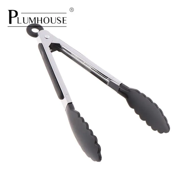 

Black Silicone Food Tong Stainless Steel Kitchen Tongs Silicone Non-slip Cooking Clip Clamp BBQ Salad Tools Grill Kitchen Tools