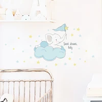 elephant on cartoon animal cloud english star wall sticker childrens room bedroom home wall decoration