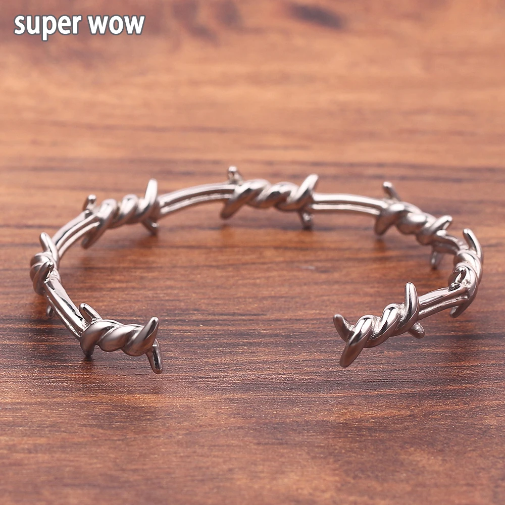 Men Opening Bangle Thorns Wire Pulsera Titanium Steel Geometric Bracelet Bangles Sleeve Barbed Jewelry Hip Hop Bangle