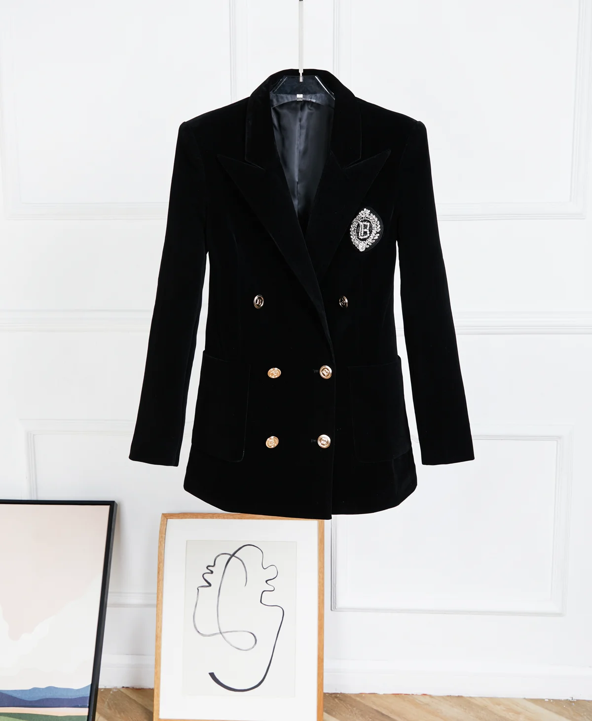 Autumn and Winter 2022 New Product Temperament Commuter Suit Collar High Class Slim Fit Medium Length Velvet Suit Coat Women
