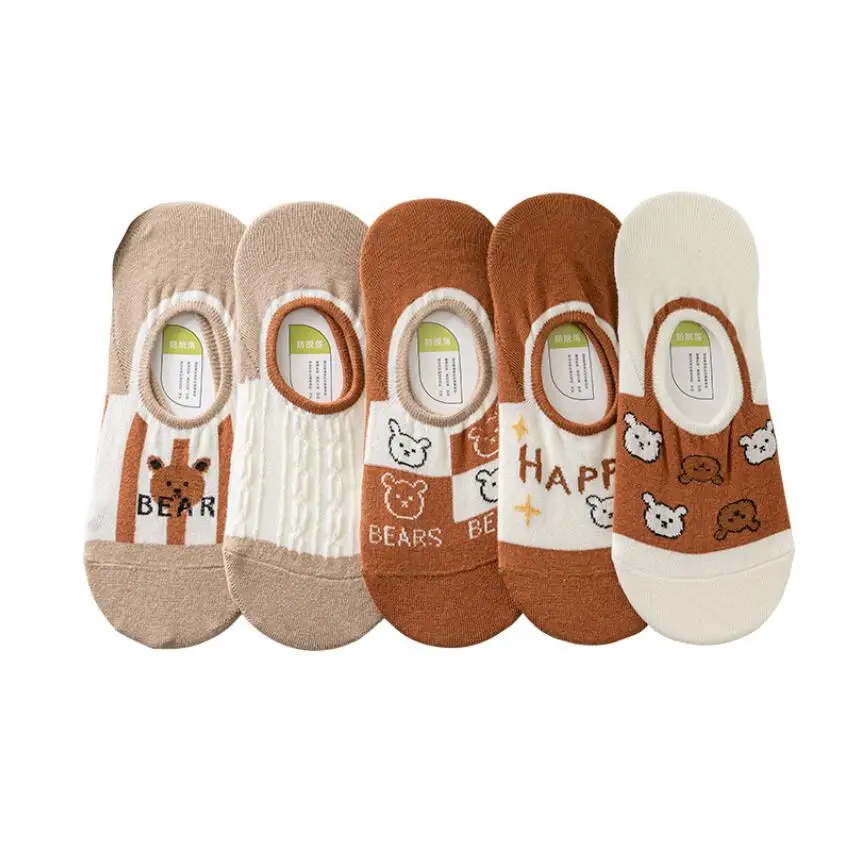 

10 Pairs Spring Summer Women Socks Cute Bear Fashion Wild Shallow Mouth Invisible Female Slipper Sock Fashion Soft Sox 2022 New