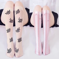 fashion 3d flower print mid tube stockings for women thin velvet summer casual comfortable pink calf stockings girl gift socks