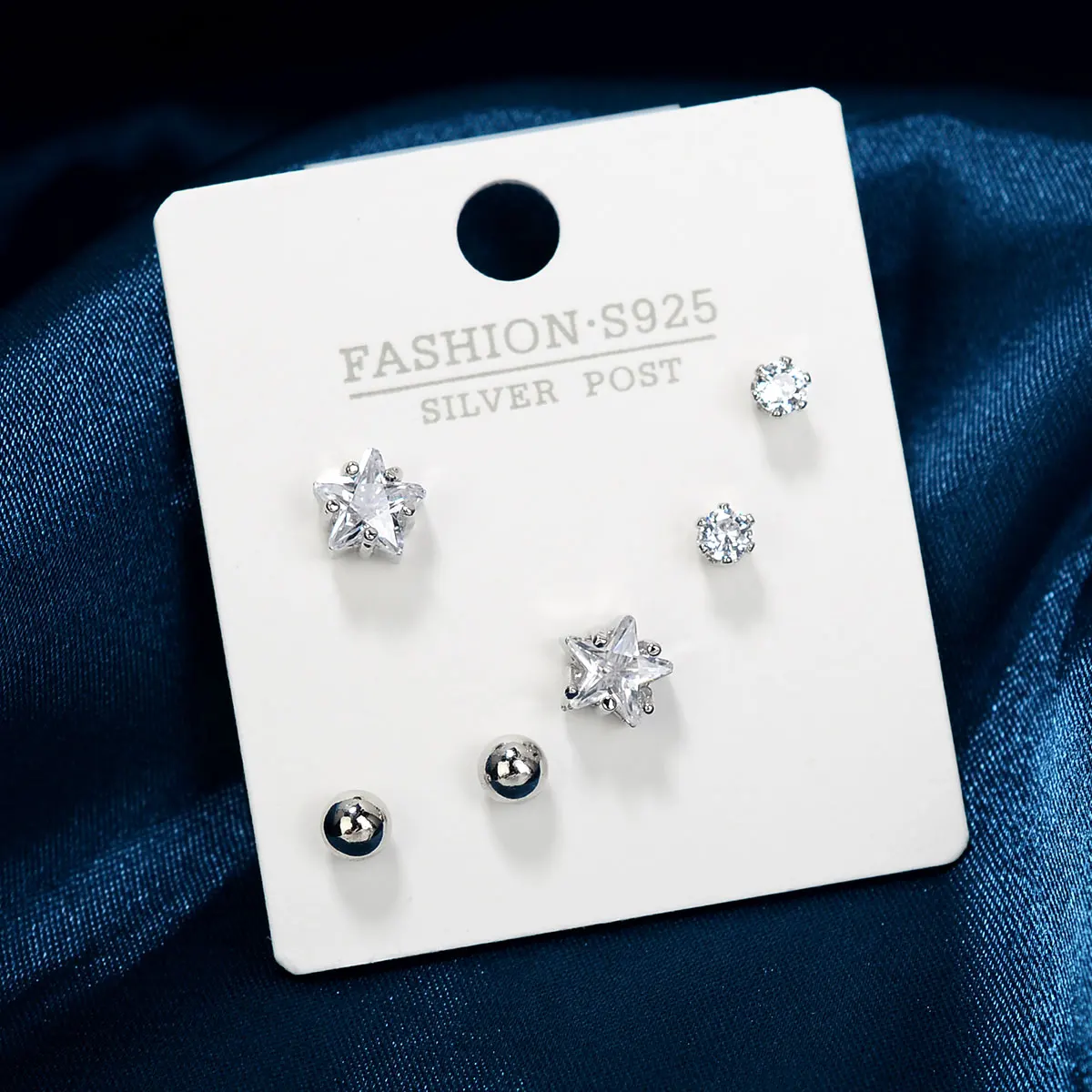 

New Arrival Small Ball Star Stud Earring Set for Women Girl Fashion Zircon Silver Color Five Pointed Star Earrings Party Jewelry
