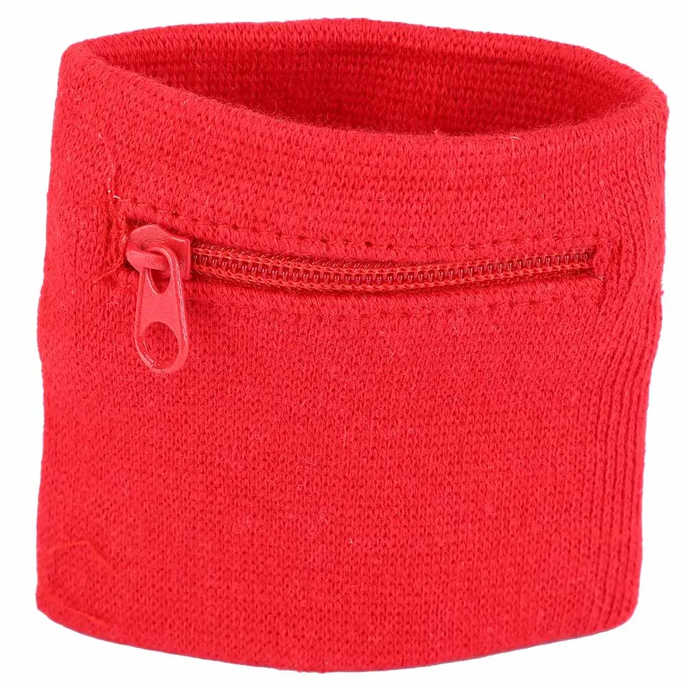 

Unisex Wristband Coin Keys Storage Zipper Pocket Sport Wrist Wallet Gym Running (Red)