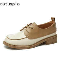 autuspin newest oxfords shoes for women spring summer low heels lace up pumps female thick bottom casual loafers popular 2022