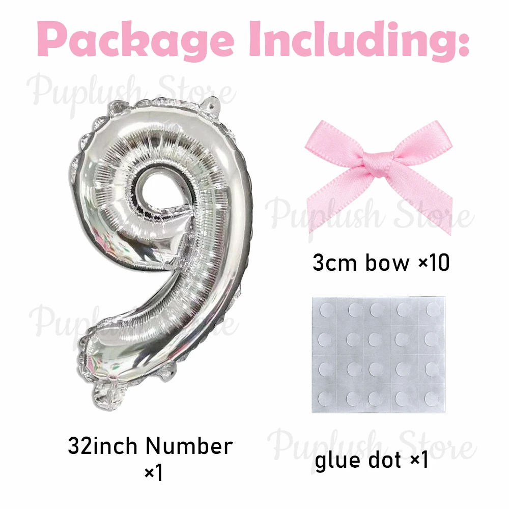 Розовые банты, серебряные шары с цифрами, фольгированные шары с цифрами для дня рождения