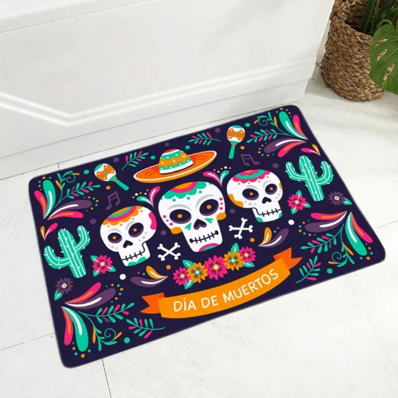 

Cartoon Mexico Day of The Dead Entrance Doormat Home Decor Sugar Skulls Kitchen Hallway Rugs Bathroom Non-slip Floor Mat