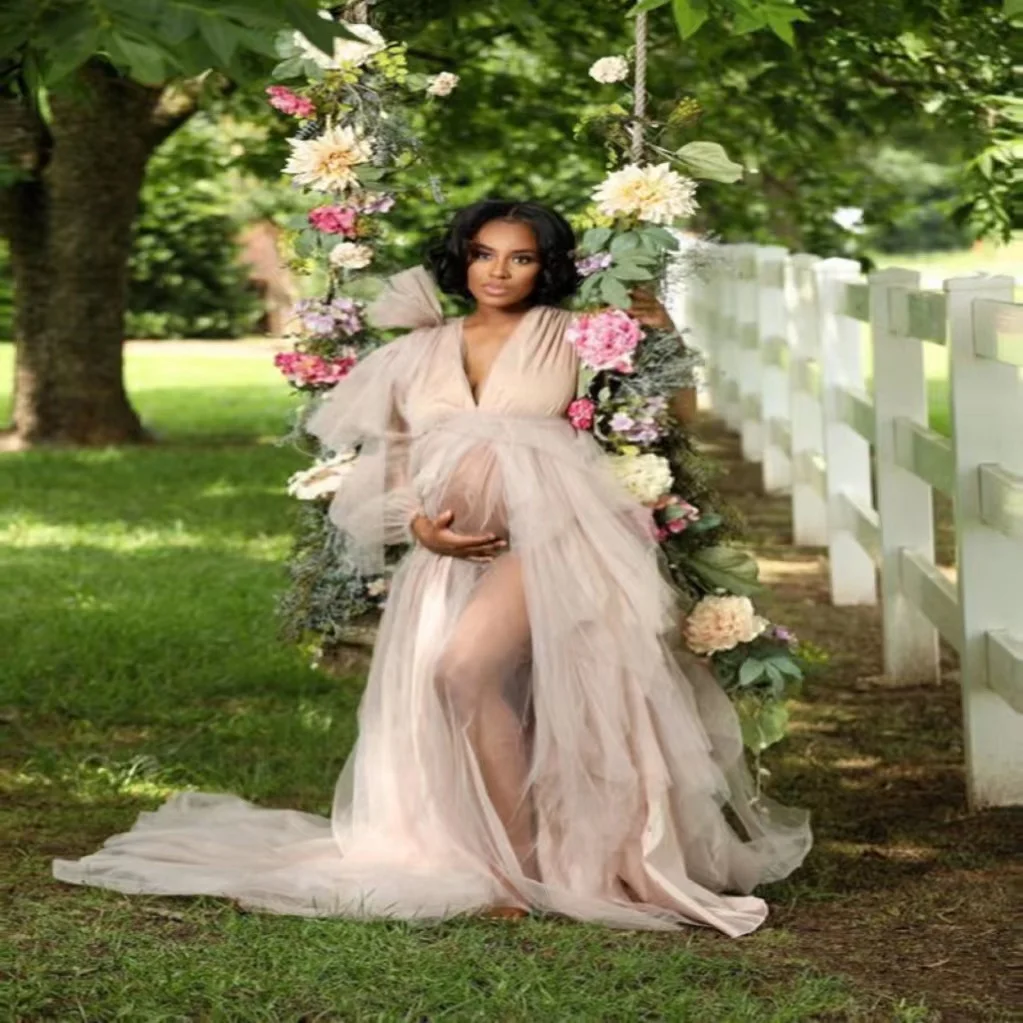 

Пышное Тюлевое платье с оборками для беременных ночной халат прозрачные платья для беременных