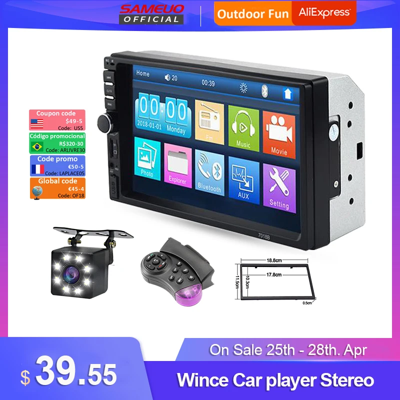 sameuo car player android auto 2 din autoradio car radio mp5 multimedia player 7inch hd touch screen car stereo bluetooth sd usb free global shipping