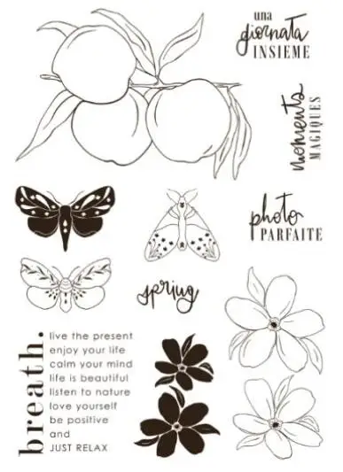 

Peaches And Butterflies Stamps Diy Scrapbooking Card Stencil Paper Cards Handmade Album Stamp Sheets Decoration 2022