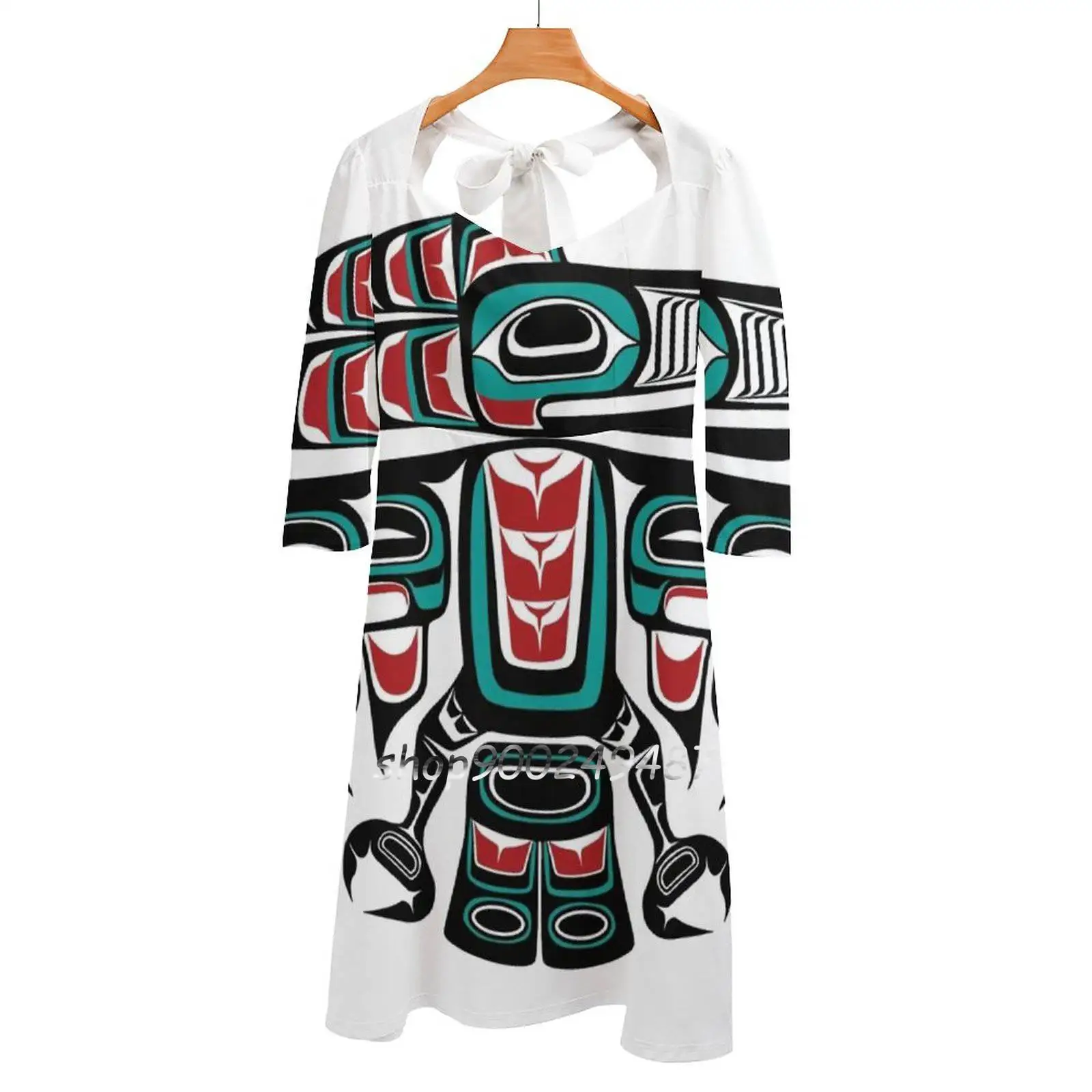 

Haida Tlingit Native Raven Totem Sweetheart Knot Flared Dress Fashion Design Large Size Loose Dress Raven Haida Canada Alaska