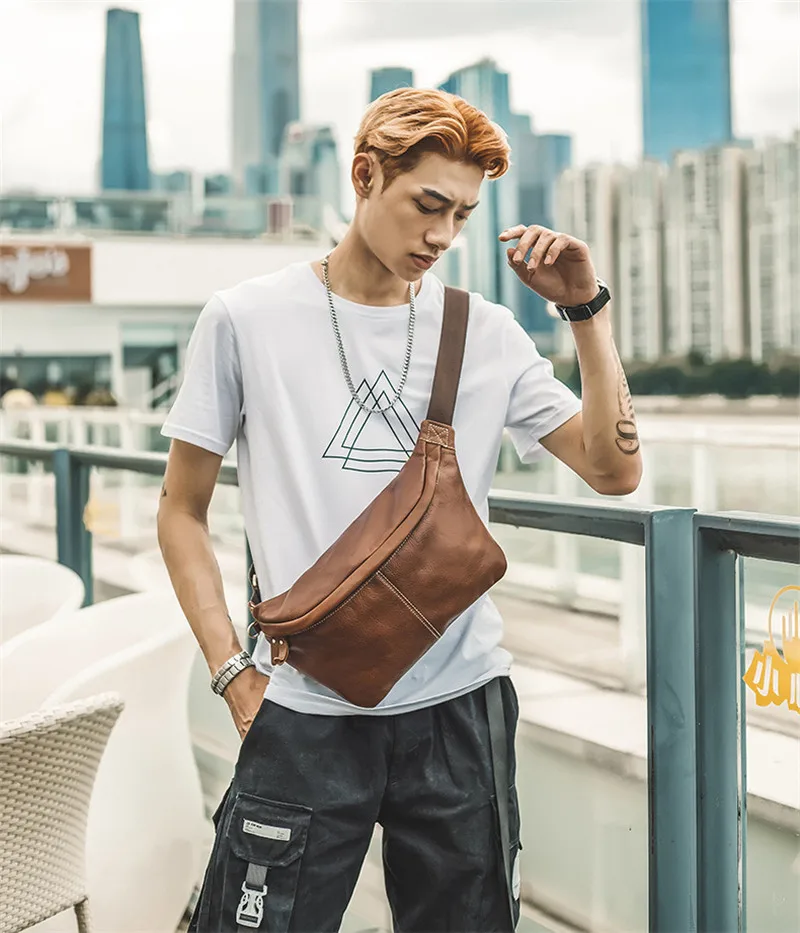 First layer cowhide large-capacity men's chest bag fashion simple high-quality genuine leather sport shoulder crossbody bags