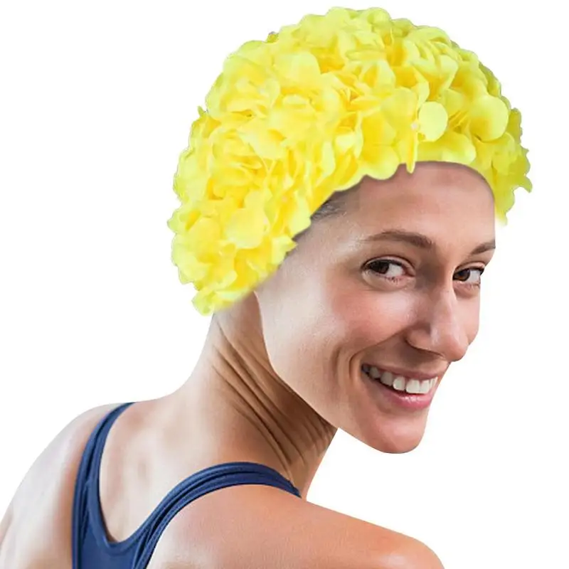 

3D Flower Women Bathing Handmade Breathable Swimming Bath Soft Long Hair Diving Hood Ear Protection Pool Accessories