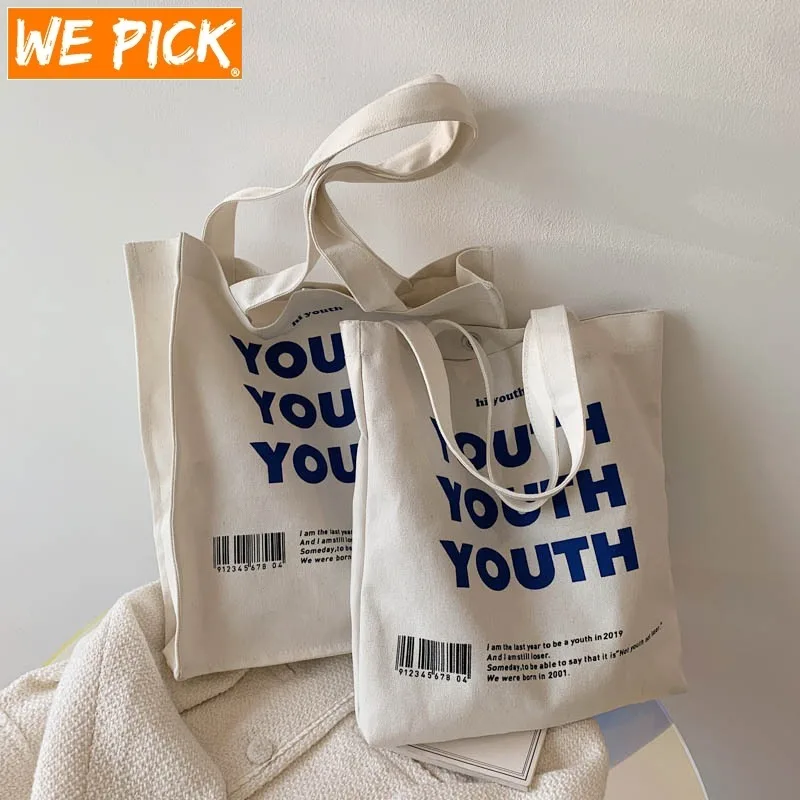 

WEPICK INS Style Simple Versatile One-shoulder Canvas Bag Female College Student Class Backpack Cloth Bag Cute Shopping Bag